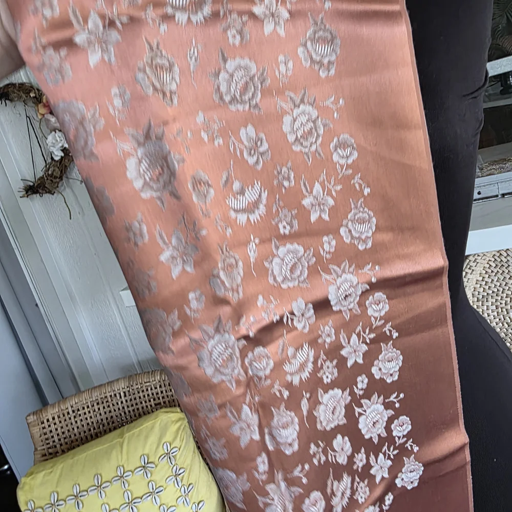 Vintage 70s Silky Woven Floral Scarf Copper Shimmer Boho Chic